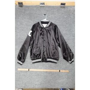 Vintage Hartwell Mens Black Satin Bomber Jacket White Stripe Made in USA